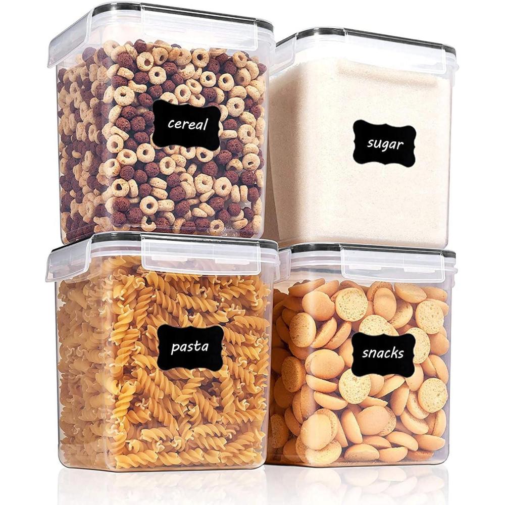 imageVtopmart Extra Large Tall Airtight Food Storage Containers 4 Pieces 59qt65L Plastic PBA Free Kitchen Pantry Canister for Spaghetti Flour and Baking Supplies with 24 Labels BlackBlack