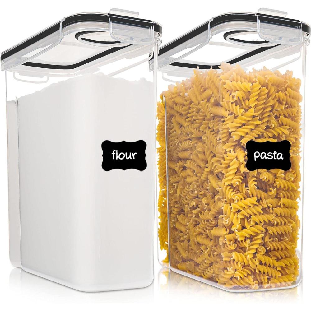 imageVtopmart Food Storage Container Set Extra Large BPA Free Plastic Airtight Containers 213 fl oz for Cereal Snacks and Sugar 2 Piece Set Cereal Dispensers with 24 Labels Black