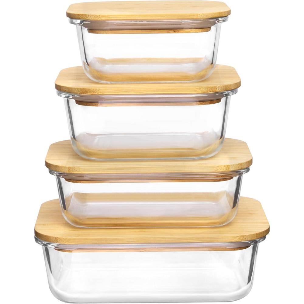 imageVtopmart Glass Food Storage Containers with Bamboo Lids 4 Pack Meal Prep Glass Containers Safe for Microwave Oven Freezer and Dishwasher BPA FreeSet of 4 MultiSize