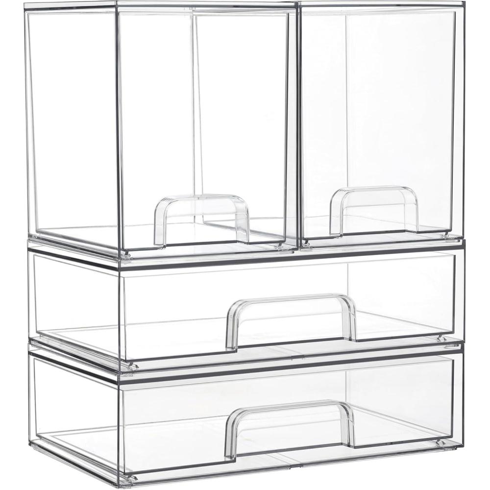 imageVtopmart Stackable Storage Drawers Set of 6 Clear Plastic Organizer Bins for Bathroom SuppliesIdeal for CabinetPantryLaundry Room Organization2 High2 Wide