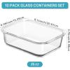 Vtopmart 10 Pack 35oz Glass Food Storage Containers with Lids, Meal Prep Containers, Airtight Reusable Lunch Container Set, Safe for Oven, Microwave, Freezer, and Dishwasher, Grey