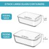 Vtopmart 220oz + 76.4oz Extra Large Glass Storage Containers Set, Meal Prep Food Container Sets with Snap Airtight Lids for Roasting Turkey, Rotisserie Chicken, Baking, Watermelon Storage, BPA Free(2pack 122oz+50oz)