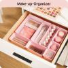 Vtopmart 25 PCS Plastic Drawer Organizers Set, 4-Size Versatile Bathroom and Vanity Drawer Organizer Trays, Storage Bins for Makeup, Bedroom, Kitchen Gadgets Utensils and Office(Pink)