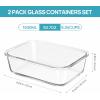 Vtopmart 2Pack 2260ml/ 76.4oz Large Glass Containers Food Storage with Lids, Meal Prep Food Container Set with Snap Airtight Lid for Baking, Microwave, Oven, Leak Proof, for Freezer, Dishwasher, Green(Grey)