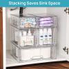 Vtopmart 3 Pack Clear Stackable Storage Drawers,Easy to Assemble Bathroom Organizers and Storage with handles,Plastic Drawers for Kitchen Pantry,Cabinet,Under Sink Organization(1 Wide+2 Medium+2 Small)