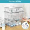 Vtopmart 3 Pack Clear Stackable Storage Drawers,Easy to Assemble Bathroom Organizers and Storage with handles,Plastic Drawers for Kitchen Pantry,Cabinet,Under Sink Organization(1 Wide+2 Medium+2 Small)