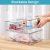 Vtopmart 3 Pack Clear Stackable Storage Drawers,Easy to Assemble Bathroom Organizers and Storage with handles,Plastic Drawers for Kitchen Pantry,Cabinet,Under Sink Organization(4 Small+2 Wide)