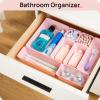 Vtopmart 44 PCS Clear Plastic Drawer Organizers Set, 4-Size Versatile Bathroom and Vanity Organizer Trays, Non-Slip Storage Containers for Makeup, Jewelries, Bedroom，Kitchen Utensils and Office(Pink)