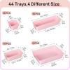 Vtopmart 44 PCS Clear Plastic Drawer Organizers Set, 4-Size Versatile Bathroom and Vanity Organizer Trays, Non-Slip Storage Containers for Makeup, Jewelries, Bedroom，Kitchen Utensils and Office(Pink)