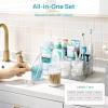 Vtopmart 5 PCS Bathroom Countertop Organizer, 1 Divided Tray with 4 Qtip Holder Jars, Restroom Clear Organizers for Toothbrush, Cotton Pads Balls, Floss, Bathroom Vanity Accessories Storage Set(Clear)