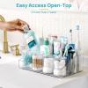 Vtopmart 5 PCS Bathroom Countertop Organizer, 1 Divided Tray with 4 Qtip Holder Jars, Restroom Clear Organizers for Toothbrush, Cotton Pads Balls, Floss, Bathroom Vanity Accessories Storage Set(Clear)
