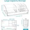 Vtopmart 5 PCS Bathroom Countertop Organizer, 1 Divided Tray with 4 Qtip Holder Jars, Restroom Clear Organizers for Toothbrush, Cotton Pads Balls, Floss, Bathroom Vanity Accessories Storage Set(Clear)