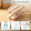 Vtopmart Clear Plastic Egg Holder for Fridge, Automatic Rolling Egg Container for Refrigerator, Stackable 14-Count Eggs Organizer with Removable Inner Tray, Fridge Organizers and Storage, 2Pack(2)
