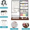 Vtopmart Jewelry Holder Organizer Stand Tree for Earring Necklace Ring Bracelets Display and Storage, with 90 Holes, 12 Hooks, Black+ Walnut