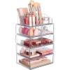 Vtopmart 1 Tier Clear Makeup Organizer with Drawer, Cosmetic Storage for Dresser Countertop and Bathroom Vanity, Beauty Holder for Lipstick Brush Skincare(5 Tier (2 Sizes Drawer))