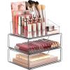 Vtopmart 1 Tier Clear Makeup Organizer with Drawer, Cosmetic Storage for Dresser Countertop and Bathroom Vanity, Beauty Holder for Lipstick Brush Skincare(3 Tier)