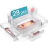 Vtopmart 15 PCS Clear Plastic Drawer Organizers Set, 4-Size Versatile Bathroom and Vanity Organizer Trays, Non-Slip Storage Containers for Makeup, Jewelries, Bedroom，Kitchen Utensils and Office(28 PCS)