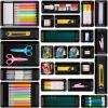 Vtopmart 25 PCS Plastic Drawer Organizers Set, 4-Size Versatile Bathroom and Vanity Drawer Organizer Trays, Storage Bins for Makeup, Bedroom, Kitchen Gadgets Utensils and Office(Black)
