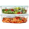 Vtopmart 2Pack 2260ml/ 76.4oz Large Glass Containers Food Storage with Lids, Meal Prep Food Container Set with Snap Airtight Lid for Baking, Microwave, Oven, Leak Proof, for Freezer, Dishwasher, Green(Green)