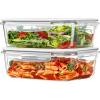 Vtopmart 2Pack 2260ml/ 76.4oz Large Glass Containers Food Storage with Lids, Meal Prep Food Container Set with Snap Airtight Lid for Baking, Microwave, Oven, Leak Proof, for Freezer, Dishwasher, Green(Grey)