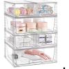 Vtopmart 3 Pack Clear Stackable Storage Drawers,Easy to Assemble Bathroom Organizers and Storage with handles,Plastic Drawers for Kitchen Pantry,Cabinet,Under Sink Organization(4 Small+2 Wide)