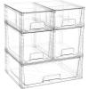 Vtopmart 3 Pack Clear Stackable Storage Drawers,Easy to Assemble Bathroom Organizers and Storage with handles,Plastic Drawers for Kitchen Pantry,Cabinet,Under Sink Organization(1 Wide+2 Medium+2 Small)