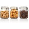 Vtopmart 34oz Glass Food Storage Jars with Airtight Clamp Lids, 3 Pack Kitchen Canisters for Flour, Cereal, Coffee, Pasta and Canning, Square Mason Jar with 8 Chalkboard Labels(3pack-34oz-Round)