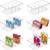 Vtopmart 4 Pack Food Storage Organizer Bins, Clear Plastic Bins for Pantry, Kitchen, Fridge, Cabinet Organization and Storage, 4 Compartment Holder Packets, Snacks, Pouches, Spice Packets(6pack)