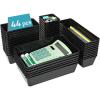 Vtopmart 44 PCS Clear Plastic Drawer Organizers Set, 4-Size Versatile Bathroom and Vanity Organizer Trays, Non-Slip Storage Containers for Makeup, Jewelries, Bedroom，Kitchen Utensils and Office(Black)