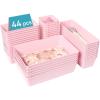 Vtopmart 44 PCS Clear Plastic Drawer Organizers Set, 4-Size Versatile Bathroom and Vanity Organizer Trays, Non-Slip Storage Containers for Makeup, Jewelries, Bedroom，Kitchen Utensils and Office(Pink)