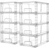 Vtopmart 4Pack Large Stackable Kitchen Pantry Storage Drawers, Clear Organizer Bins with Handles, Acrylic Drawer Organizers for Kitchen Pantry, Bathroom Undersink, Cabinet Organization and Storage(8Pack 4.4″H-with Dividers)