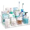 Vtopmart 5 PCS Bathroom Countertop Organizer, 1 Divided Tray with 4 Qtip Holder Jars, Restroom Clear Organizers for Toothbrush, Cotton Pads Balls, Floss, Bathroom Vanity Accessories Storage Set(Clear)