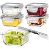 Vtopmart 5Pack 22oz Glass Storage Containers with Lids, Glass Meal Prep Food Container Sets with Snap Airtight Lids for Microwave, Oven, Freezer and Dishwasher, Grey(Grey)
