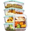 Vtopmart 5Pack 22oz Glass Storage Containers with Lids, Glass Meal Prep Food Container Sets with Snap Airtight Lids for Microwave, Oven, Freezer and Dishwasher, Grey(Green)