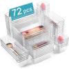 Vtopmart 72 PCS Clear Plastic Drawer Organizers Set, 4-Size Versatile Bathroom and Vanity Organizer Trays, Non-Slip Storage Containers for Makeup, Jewelries, Bedroom，Kitchen Utensils and Office(Clear)