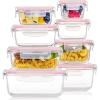 Vtopmart 8 Pack Glass Food Storage Containers with Airtight Lids, Glass Meal Prep Containers, Lunch Office Meal for Microwave, Oven, Freezer and Dishwasher, BPA Free(Pink)