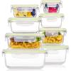 Vtopmart 8 Pack Glass Food Storage Containers with Airtight Lids, Glass Meal Prep Containers, Lunch Office Meal for Microwave, Oven, Freezer and Dishwasher, BPA Free(Grass Green)