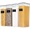 Vtopmart Airtight Food Storage Containers with Lids, 4 PCS 2.8L Pasta Containers for Pantry Organization and Storage, BPA Free Kitchen Canisters for Spaghetti, Flour, Sugar and Noodles, Black