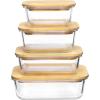 Vtopmart Glass Food Storage Containers with Bamboo Lids, 4 Pack Meal Prep Glass Containers Safe for Microwave, Oven, Freezer and Dishwasher, BPA Free(Set of 4 (Multi-Size))