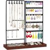 Vtopmart Jewelry Holder Organizer Stand Tree for Earring Necklace Ring Bracelets Display and Storage, with 90 Holes, 12 Hooks, Black+ Walnut