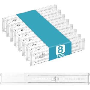 Vtopmart 12 Pack Drawer Dividers for Clothes, 4″ High 10.2″-16.5″ Adjustable Expandable Dresser Drawer Organizer, Clear Plastic Separators for Dresser, Baby Clothing, Underwear, Cosmetic, Toiletries(8)