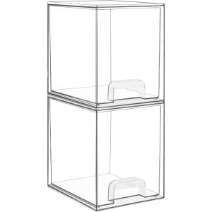 Vtopmart 12.1”W Clear Stackable Storage Drawers,3 Pack Acrylic Plastic Organizers Bins for Makeup Palettes, Cosmetics, and Beauty Supplies,Ideal for Vanity, Bathroom,Cabinet,Desk Organization(2pack High)