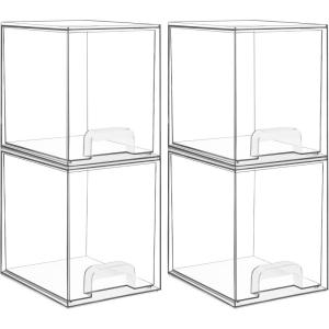 Vtopmart 12.1”W Clear Stackable Storage Drawers,3 Pack Acrylic Plastic Organizers Bins for Makeup Palettes, Cosmetics, and Beauty Supplies,Ideal for Vanity, Bathroom,Cabinet,Desk Organization(4pack High)