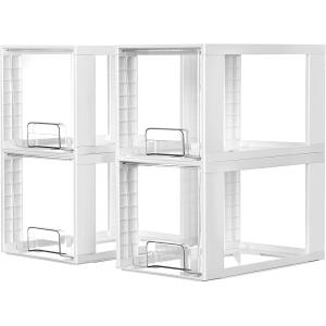 Vtopmart 2 Pack Large Stackable Storage Drawers,Clear Acrylic Drawer Organizers with Handles, Easily Assemble for Bathroom,Kitchen Undersink,Cabinet,Closet,Makeup,Pantry organization and Storage(White( 4 Pack))