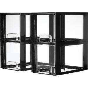 Vtopmart 2 Pack Large Stackable Storage Drawers,Clear Acrylic Drawer Organizers with Handles, Easily Assemble for Bathroom,Kitchen Undersink,Cabinet,Closet,Makeup,Pantry organization and Storage(Black( 4 Pack))