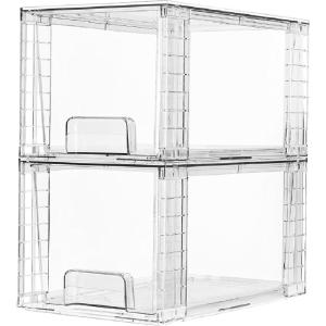 Vtopmart 2 Pack Large Stackable Storage Drawers,Clear Acrylic Drawer Organizers with Handles, Easily Assemble for Bathroom,Kitchen Undersink,Cabinet,Closet,Makeup,Pantry organization and Storage(Clear( 2 Pack))