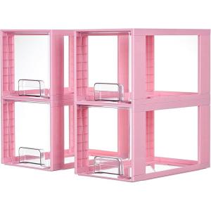 Vtopmart 2 Pack Large Stackable Storage Drawers,Clear Acrylic Drawer Organizers with Handles, Easily Assemble for Bathroom,Kitchen Undersink,Cabinet,Closet,Makeup,Pantry organization and Storage(Pink( 4 Pack))