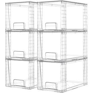 Vtopmart 2 Pack Large Stackable Storage Drawers,Clear Acrylic Drawer Organizers with Handles, Easily Assemble for Bathroom,Kitchen Undersink,Cabinet,Closet,Makeup,Pantry organization and Storage(Clear( 6 Pack))
