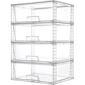 Vtopmart 2 Pack Large Stackable Storage Drawers,Easily Assemble Clear Acrylic Bathroom Closet Undersink Organizers,Plastic Storage Bins for Cabinet,Kitchen Pantry,Medicine Organization(4)
