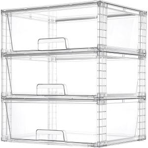 Vtopmart 2 Pack Large Stackable Storage Drawers,Easily Assemble Clear Acrylic Bathroom Closet Undersink Organizers,Plastic Storage Bins for Cabinet,Kitchen Pantry,Medicine Organization(3)
